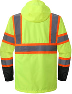 JKSafety Hi-Vis Reflective Safety Rain Jacket for Men Women Waterproof Rain Gears for Farming Fishing Work HV Rain Jacket with Inner Mesh Lining and Pockets (117A-YBlk M)