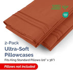 King Standard Pillow Cases Set of 2 - Soft Hotel Quality Pillowcase Covers - Comfy Bedding for Women, Men, Kids & Teens - Machine Washable Pillow Protectors - 2 Piece Set - King Standard Terracotta