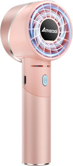 AMACOOL Portable Handheld Turbo Fan, 17Hrs Runtime, 4 Speeds Wind, Cool Metal Body, Rechargeable Battery Personal Fan, Mini Pocket Fans for Girl Woman Man Travel Makeup Camping Outdoor-Pink