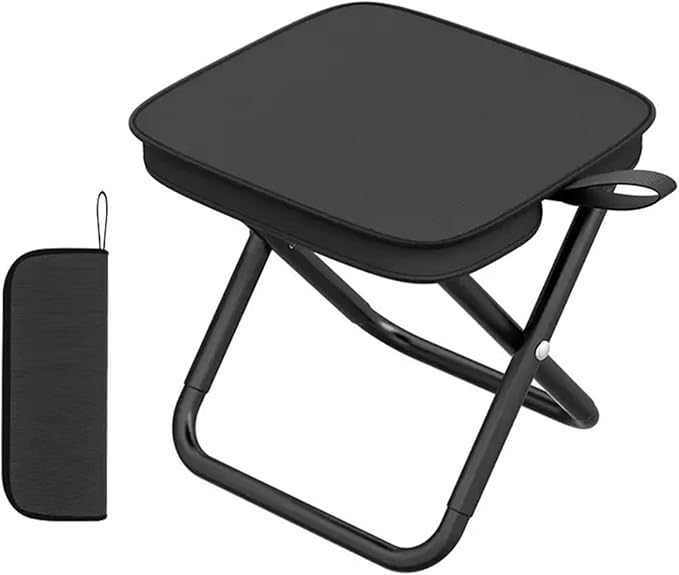 Portable Folding Stool, Small Portable Stool for Adults, Fishing Hiking Gardening and Beach with Carry Bag, Hold Up to 265 LBS (Black)