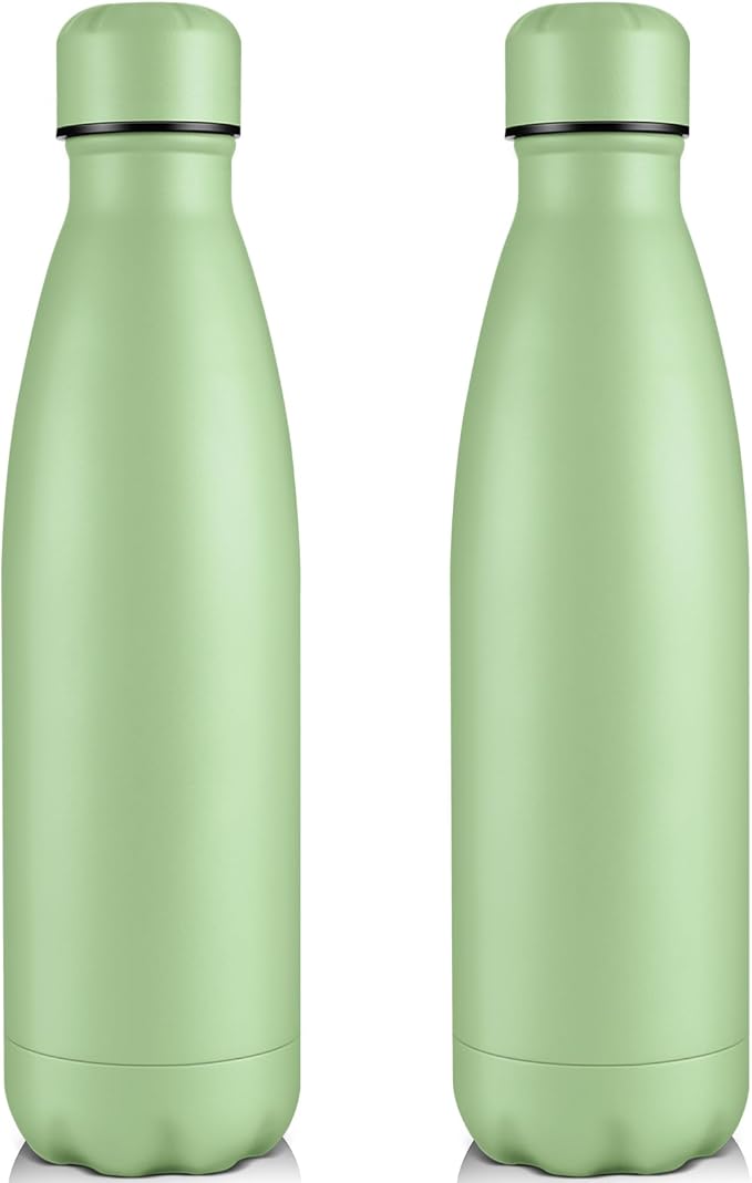 Volhoply 25oz Insulated Water Bottles 1/2/4 Pack, Double Wall Stainless Steel Vacuum Flask Keeps Cold & Hot, BPA Free Leakproof Bottle (Green,2 Pack)