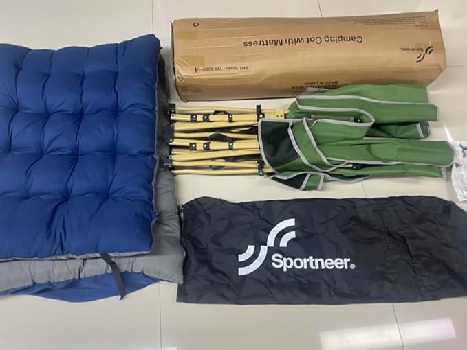 Sportneer Camping Cot: 1200D Double Layer Oxford Camping Cots for Adults - Heavy-Duty Foldable Cots for Camping Travel Tent Day Outdoor & Home Guest, Camping Cots with Mattress Carry Bag & 2 Pockets