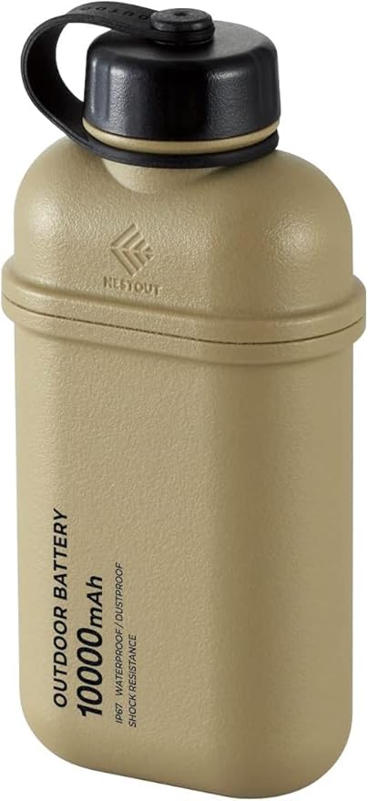 ELECOM NESTOUT 10000mAh Rugged Power Bank, Outdoor Battery Pack, 20W USB C Fast Charging PD, Waterproof IP67, Shockproof Military Grade, Tactical EDC Gear, Camping, Hiking, Hunting, Survival (Beige)