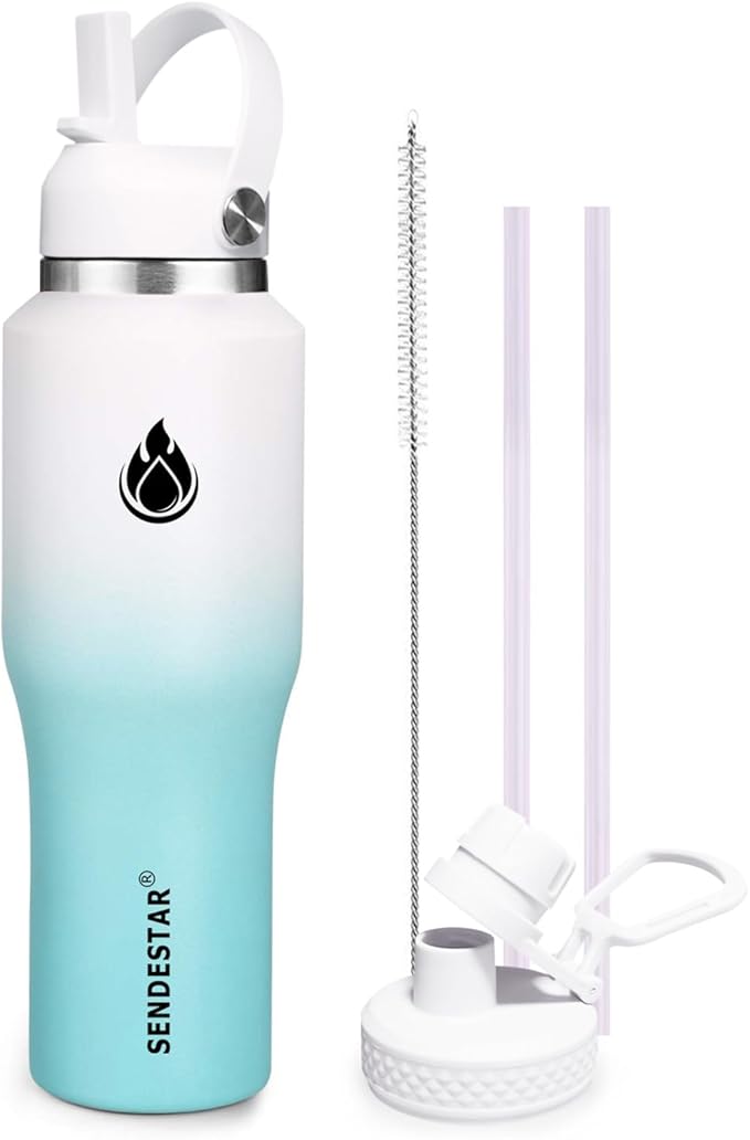 SENDESTAR SENDESTAR 40oz Stainless Steel Water Bottle(Cold for 48 Hrs, Hot for 24 Hrs),Double Wall Vacuum Insulated Bottle with Straw Lid, Spout Lid and Flex Cap, Fit in Any Car Cup Holder