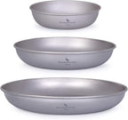 iBasingo 3 Pieces Titanium Plates Set Camping Metal Durable Cooking Pan Dishes Plates Saucer Ultra-light for Outdoor Camping Tableware Cookware Mess Kit with Carry Mesh Bag Ti1104T