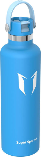Super Sparrow Insulated Water Bottle - 17 Oz / 25 Oz / 32 Oz - Standard Mouth FlipFlow Flask - BPA Free, Leak Proof Drink Bottle- Ergonomic Straw Water Bottles for Work, Gym, Travel, Sports
