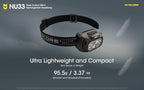 Nitecore NU33 700 Lumen Camping Headlamp, USB-C Rechargeable, Lightweight with White, Red, and Reading LEDs Sticker