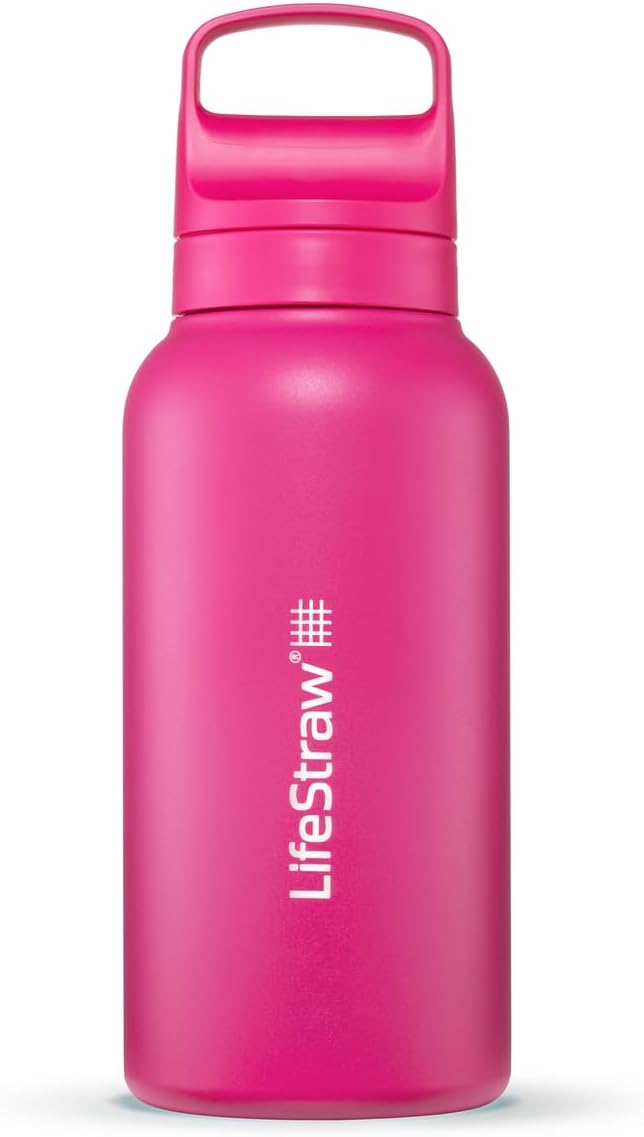 LifeStraw Go Series – Insulated Stainless Steel Water Filter Bottle for Travel and Everyday Use, Removes Bacteria, Parasites and Microplastics, Improves Taste, 1L Orchid Pink