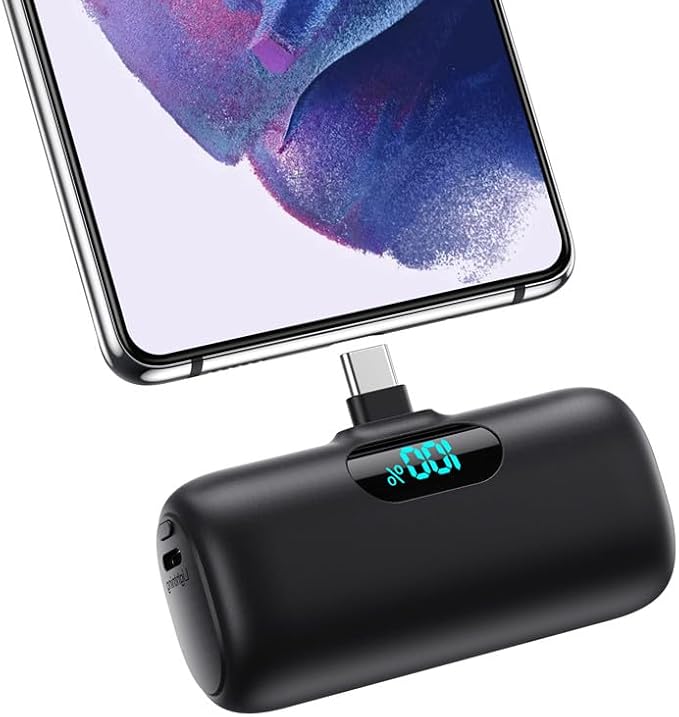 Mini Portable Charger 5000mAh Power Bank,15W PD USB C Cell Phone Portable Power, LCD Display Battery Pack Compatible With iPhone 15/15 Plus/15 Pro/15 Pro Max/Android/Samsung/Moto/LG (Type-C Only)
