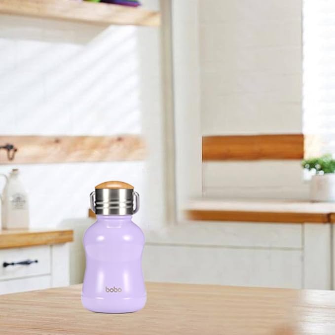 YOHKOH Mini Vacuum Insulated Water Bottle With Bamboo Lid - Stainless Steel Thermos Water Bottle for Women Girls Kids, Metal Sports Hot and Cold Water Bottle Leak-Proof BPA-Free (6.4oz,Violets)