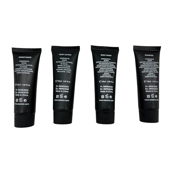 24 Piece Toiletry Kit for Hotels & Airbnb | 1oz Shampoo, Conditioner, Body Wash, Body Lotion, Bar Soap, Shower Cap, Razor, Toothbrush Set, Qtips & Makeup Remover Wipes (Toiletry Kit, 1)