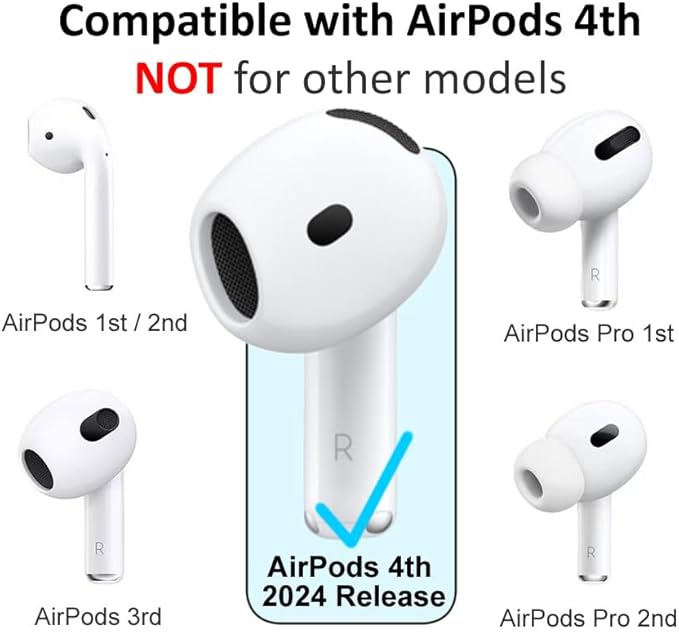 A-Focus Anti-Slip Set for AirPods 4 Silicone Adjustable Ear Hook Ergonomic Design Wings Wingtip Ear Hooks Tips Strap Sport Earbuds Accessories Eartip Compatible with AirPods 4th White
