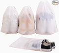 15-piece travel white frosted drawstring storage bags for gym clothes, underwear, shoes, and clothing packaging. 3 sizes, 5 pieces each (15.7 x 11.8 in; 7.9 x 11.8 in; 7.0 x 9.8 in)