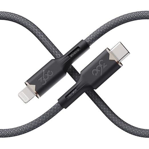 360 Electrical Lightning to USB-C Charging Cable – 5ft, MFi Certified, Fast Charge Compatible, Durable & Tangle-Free