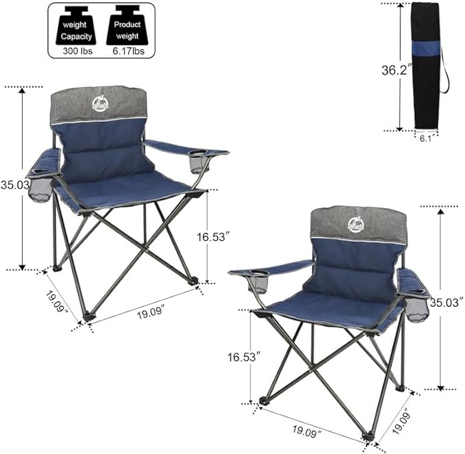 Northroad Outdoor Camping Chair Set of 3,Folding Padded Camp Chair,Collapsible Conversation Set w/1 Sofa,2 Single Chairs for Family Patio,Beach (Blue)