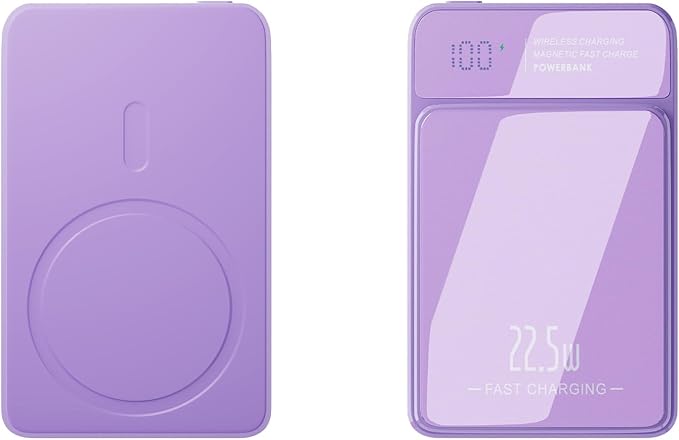 Magnetic Power Bank, 10000mAh Magnetic Portable Charger, 22.5W Wireless Power Bank, USB-C Fast Charging, LED Display Magnetic Battery Pack, Compatible for iPhone17/16/15/14/13 Pro/Pro Max/Plus(Purple)