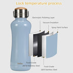 YOHKOH Mini Vacuum Insulated Water Bottle With Bamboo Lid - Stainless Steel Thermos Water Bottle for Women Girls Kids, Metal Sports Hot and Cold Water Bottle Leak-Proof BPA-Free (11.8oz,Blue)