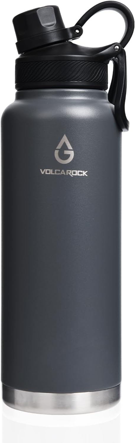 Stainless Steel Sports Water Bottle with Straw Lid Dustproof, 3 Lids, 24/32/40/64 oz BPA Free Vacumm Insulated Water bottle, Leakproof and Sweat Free, Perfect for The Go - 40 Oz Grey