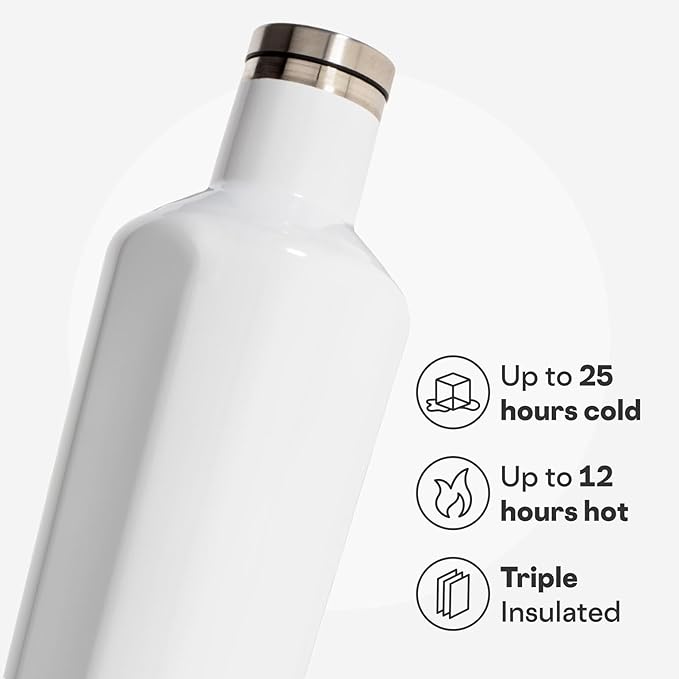 Corkcicle Classic Canteen Insulated Water Bottle - Stainless Steel Reusable Tumbler - Triple Insulated - Keeps Drinks Cold 25 Hours or Hot 12 Hours - Cupholder Friendly - Gloss White - 25 oz