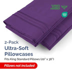 King Standard Pillow Cases Set of 2 - Soft Hotel Quality Pillowcase Covers - Comfy Bedding for Women, Men, Kids & Teens - Machine Washable Pillow Protectors - 2 Piece Set - King Standard Size Purple