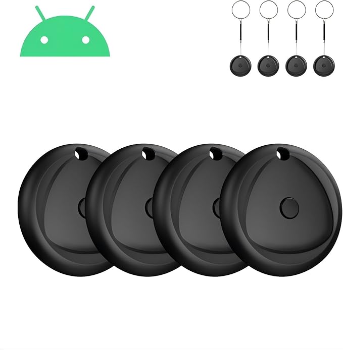 Android Tracker Tags 4 Pack Work with Android'S Find Hub App (Android Only), IP7 Waterproof Key Finder Item Locator, Bluetooth 5.3, Long Battery Life, Smart Tags for Luggage, Bag, Key Pet etc as Gift