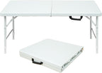 4 FT Folding Table with Carry Handle, Portable Fold-in-Half Plastic Table, Rectangle Foldable Table for Indoor/Outdoor White