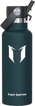 Super Sparrow Insulated Water Bottle - 17 Oz / 25 Oz / 32 Oz - Standard Mouth FlipFlow Flask - BPA Free, Leak Proof Drink Bottle- Ergonomic Straw Water Bottles for Work, Gym, Travel, Sports