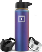 IRON °FLASK Camping & Hiking Hydration Flask with 3 Lids - Stainless Steel, Double Walled & Vacuum Insulated Water Bottle - Leak Proof & BPA Free (Aurora, Straw - 22 oz)