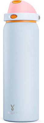 40 oz Insulated Water Bottle with Straw: Meoky Stainless Steel Metal Water Bottle with 2-in-1 Lid - Leak Proof, Cold for 24 Hours, Protective Silicone Base, BPA-Free for Gym Sports, Periwinkle