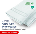 Pillowcases - Ultra Soft Hotel Quality Pillowcase Covers - Comfy, Cozy & Wrinkle Free - Shrinkage and Fade Resistant - Machine Washable Pillow Protectors - (Queen, Ice Blue, 4 Piece Set)
