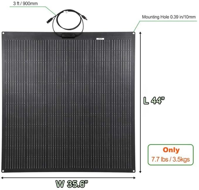LensunSolar Flexible Solar Panel 200W 12V ETFE 9BB,44in x 35.6in Semi-Flexible Bendable Mono Solar Panel 200 Watt for RV Van Roof TopCamping Home Boat Marin