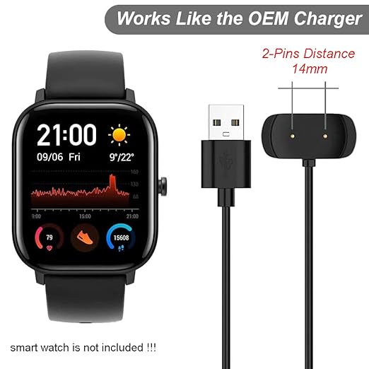 Charger for Amazfit Bip 5, Bip 3 Pro, BIP U Pro, T-Rex Pro, GTS 4 Mini, GTS 2 Mini, GTS 2e, GTS 2, GTR 2e, GTR 2, GTR Mini Smart Watch - Replacement Magnetic Charging Cable (3.3ft/1m)