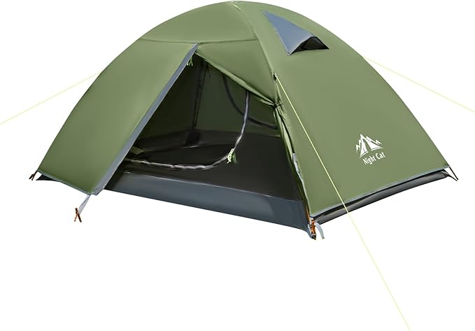 Night Cat 2-Persons Backpacking Tent: Waterproof Lightweight Camping Tent for Two People Hiking Outdoor Mountain with Aluminum Poles and Rainfly Green
