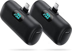 [2 Pack] Samll Portable Charger for iPhone 16/15 Series, 5000mAh 3A PD USB C Power Bank, Mini LCD Display Battery Pack Compatible with iPhone 16/16 Plus/16 Pro/15 Pro Max,Samsung,Android/Moto/LG etc