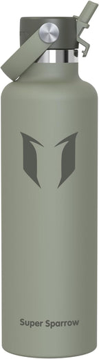 Super Sparrow Insulated Water Bottle - 17 Oz / 25 Oz / 32 Oz - Standard Mouth FlipFlow Flask - BPA Free, Leak Proof Drink Bottle- Ergonomic Straw Water Bottles for Work, Gym, Travel, Sports