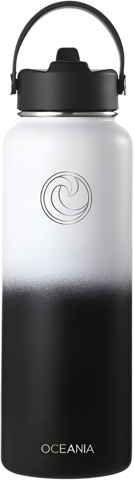 Oceania Flask 40oz Stainless Steel Water Bottles | Modern, Leakproof, Vacuum Insulated with 3 Lids, 3 Straws & 2 Straw Cleaning Brushes | Simple Lightweight Camping & Hiking Hydration Canteens