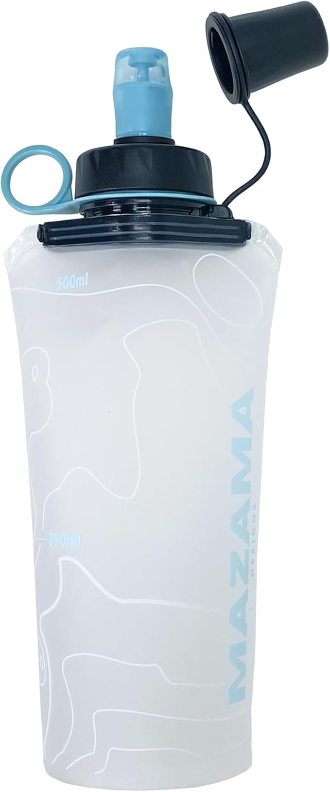 Mazama Aqua Bend Collapsible Soft Sport Water Bottle/Flask/Canteen. Ultralight and Eco-Friendly. Ideal for Running, Hiking, Cycling, Climbing. Fits Most Hydration Vests (Glacier, 500ml)