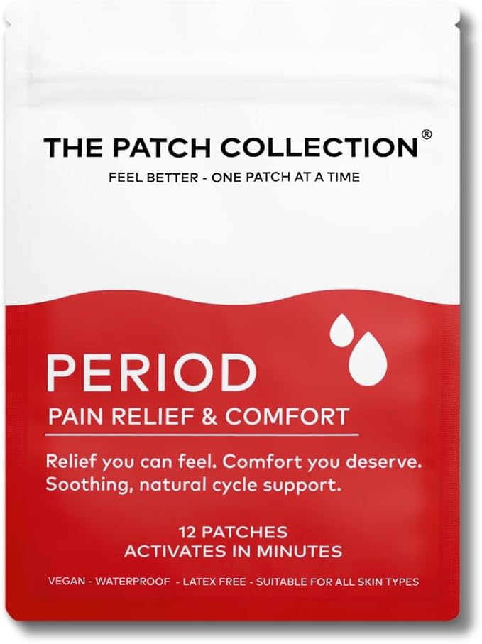 The Patch Collection® – Period Pain Relief Patch | Menthol, Turmeric, Valerian Root, Green Tea, Pomegranate Oil (Pack of 12)
