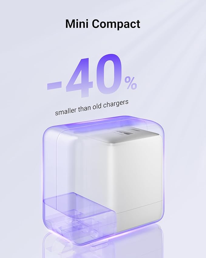wegear USB C Fast Charging Charger, 30W Dual-Port GaN Nano Charger with Foldable Plug for iPhone 16/15 Series, iPad, Galaxy S24 Ultra and More Series, (White, 2 Pack)