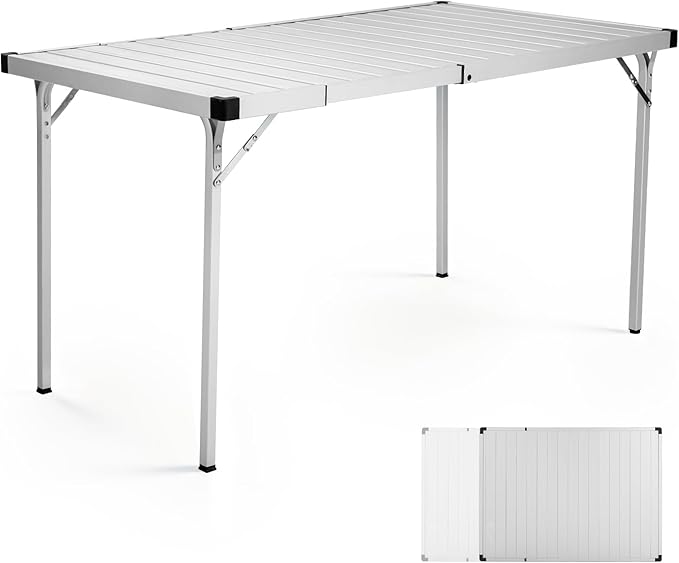 Portal Camping Table with Expandable Tabletop, 37" to 51.2" Adjustable Length Aluminum Folding Table, Large for 2-6 Person, Design with Storage Mesh & Carry Bag for Car Camping, Backyard, Tailgating
