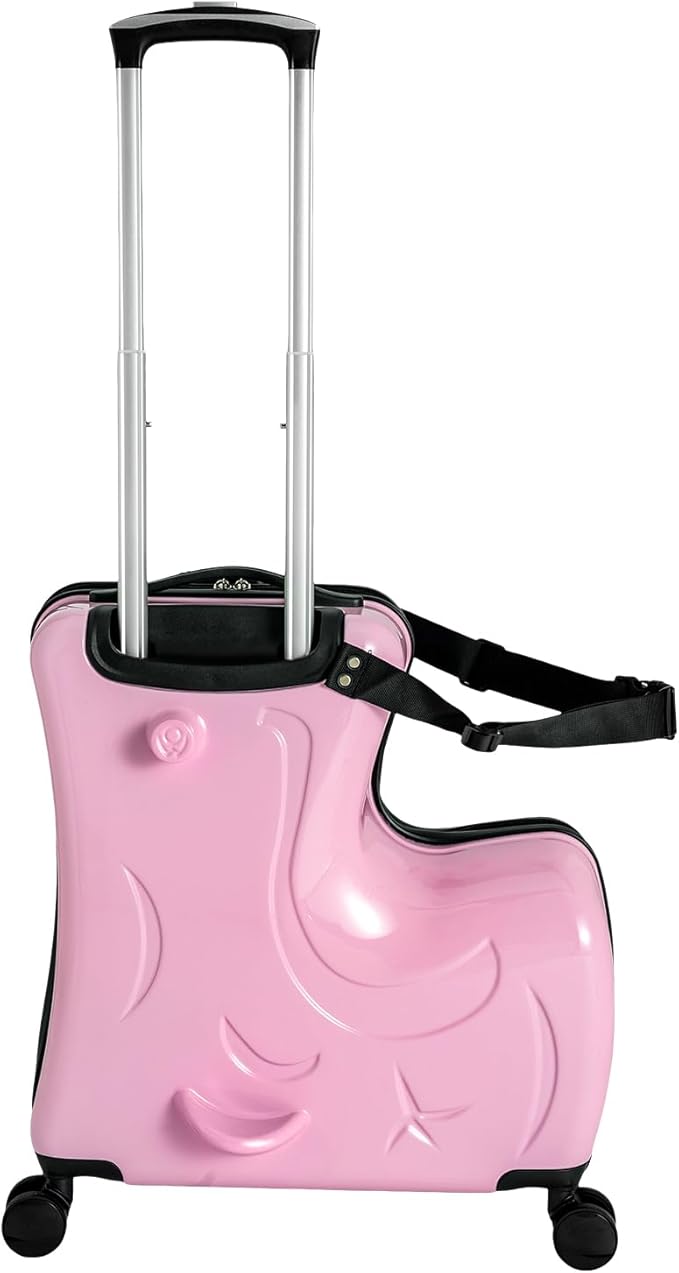 20" Ride-On Travel Suitcase for Kids, Toddler Carry on Luggage with Wheels, Children Travel Rolling Trolly Luggage with Password Lock, Children's Ride On (Pink)
