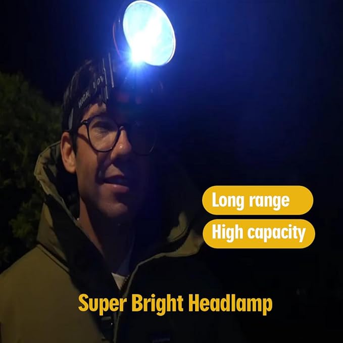 Super Bright Headlamp Rechargeable LED Spotlight with Battery Powered Headlight for Garden Outdoor Camping Fishing (Large)