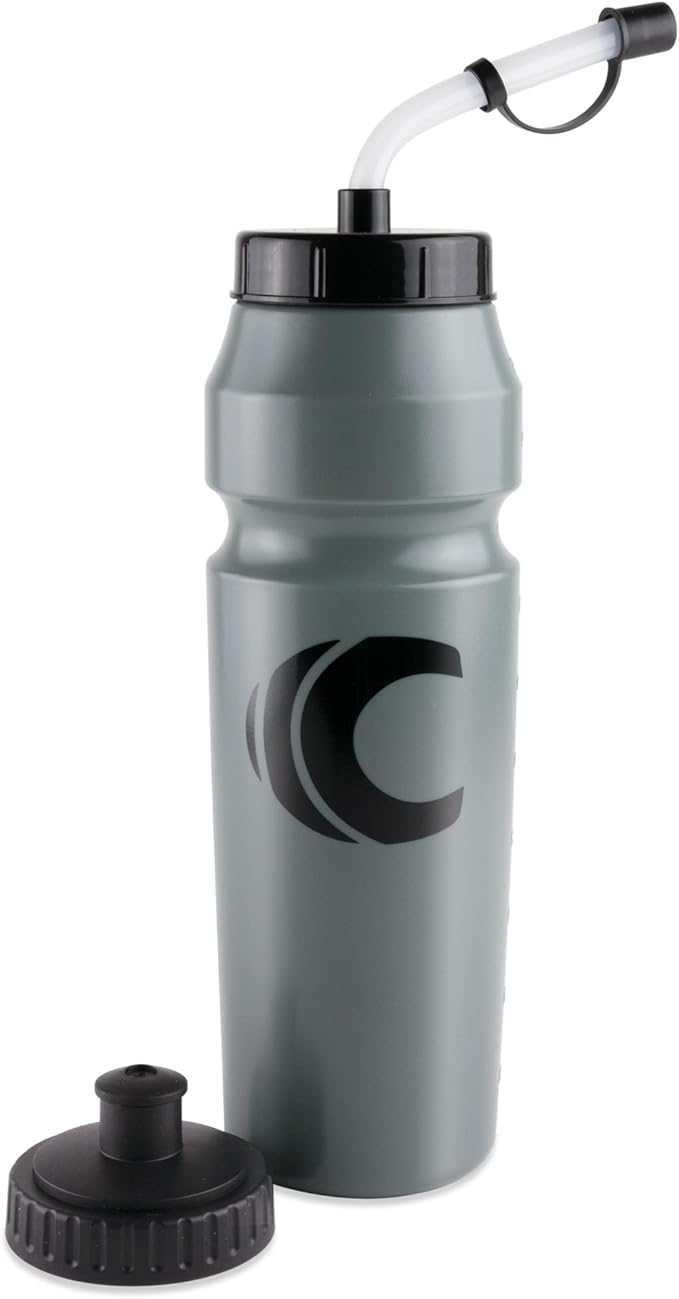 Cannon Sports 1 Liter Sports Water Bottle, BPA-Free, 34 Oz Capacity, Large Mouth, 2 lids (Straw and Squeeze), Great For Helmet Sports Such As Hockey, Lacrosse, Football, Boxing (Gray)