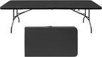8 FT Folding Table with Carry Handle, Portable Fold-in-Half Plastic Table, Rectangle Foldable Table for Indoor/Outdoor Black