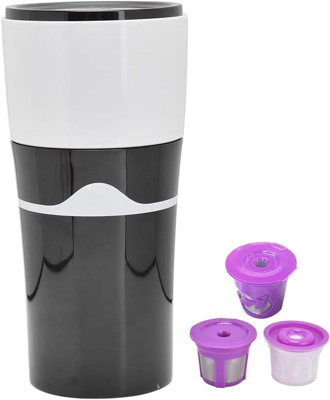 Portable Drip Coffee Maker Travelling Drip Coffee Machine K Cup Coffee Machine Capsules Drip Coffee Machine Portable Coffee Maker for Travel Camping(Black and white)