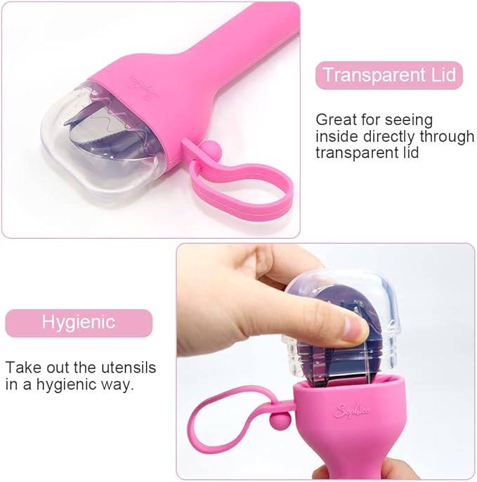 Sophico Travel Utensils Set for Camping and Kids Lunch Box, Stainless Steel Fork and Spoon, Knife Silverware Flatware Sets with Silicone Case - Portable & Leak-proof, Dishwasher Safe (Pink, 1 Set)