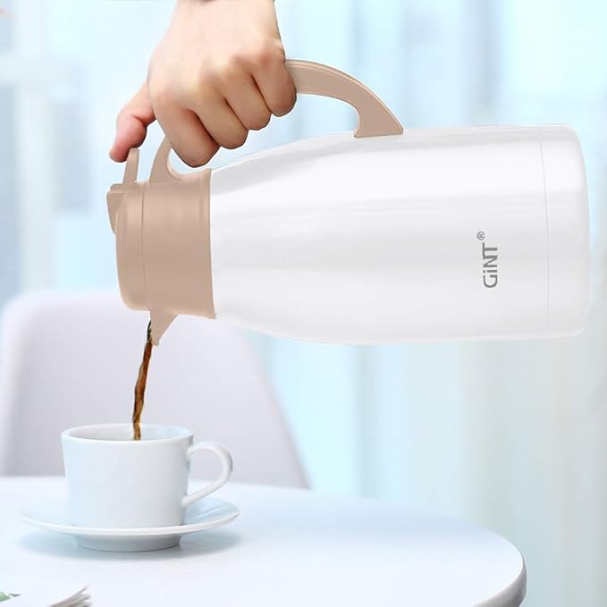 GiNT Stainless Steel Thermal Coffee Carafe, Double Walled Vacuum Thermal Carafe, Water and Beverage Dispenser,12 Hour Heat Retention，65 OZ /1.9 Liter White