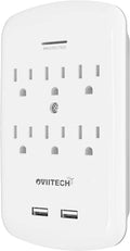 Oviitech 6 Outlet Surge Protector,900 Joules Wall Adapter Tap with 2 USB Charger, Dual 3.1A USB Ports, 3-Prong Wall Mount Outlet Plugs,ETL Listed,White