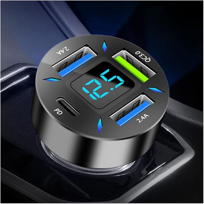 Car Charger 66W Super Fast Charging with USB PD&QC 3.0(Voltmeter&LED Lights) Universal Quick Charge for 12-24V Car Cigarette Lighter Plug,Compatible with iPhone 14 13 12,S22 S21 S20,iPad(Black)