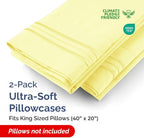 King Pillow Cases Set of 2 - Ultra Soft Hotel Quality Pillowcase Covers - Comfortable Cozy Bedding for Women, Men, Kids & Teens - Machine Washable Pillow Protectors - 2 Pieces Set - King Size Yellow